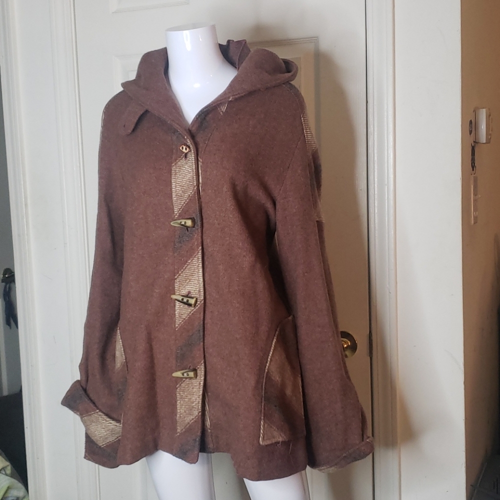 Casa De Lana Boho Hooded Peacoat Brown Aztec 10 View 2